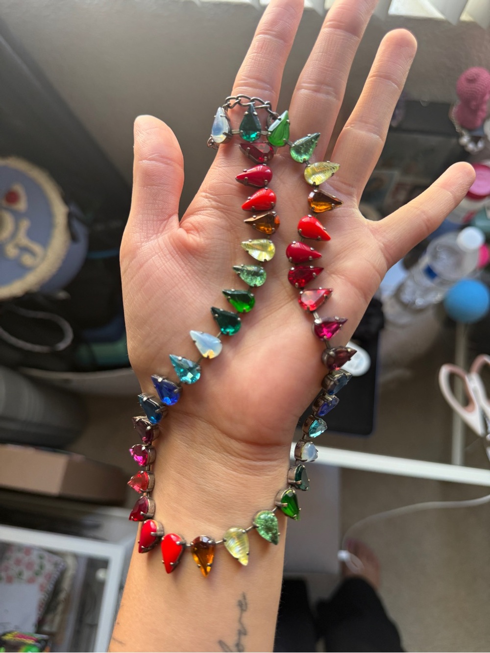 Multicolor Teardrop Crystal Necklace for Women - Vibrant Gemstone Statement